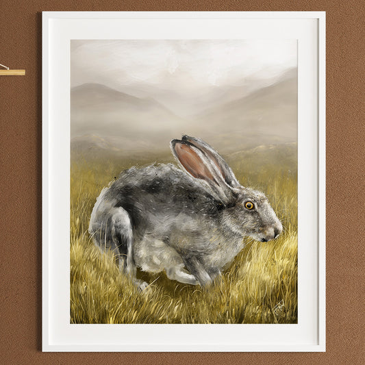 Hare Art Print from Bear & Bristle. Art print, wall art, wildlife art, hare art.