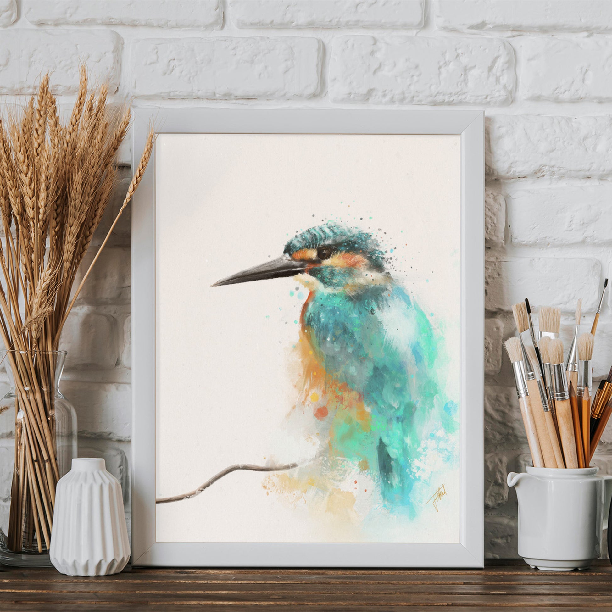 Kingfisher Art Print from Bear & Bristle. Wall art, art print, wildlife art, kingfisher art.