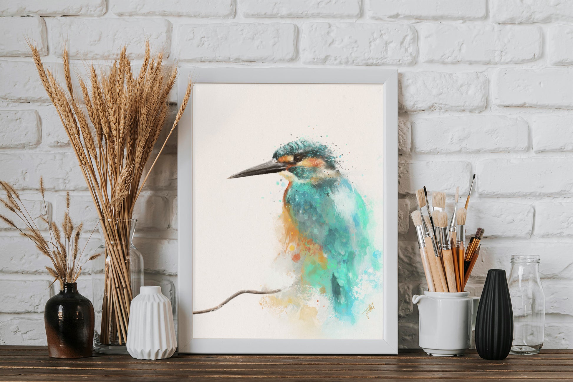 Kingfisher Art Print from Bear & Bristle. Wall art, art print, wildlife art, kingfisher art.