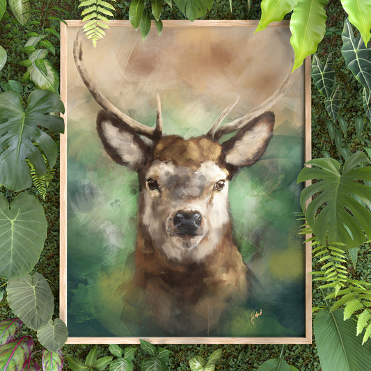 Stag Art Print from Bear & Bristle. Wall art, art print, wildlife art, stag art.