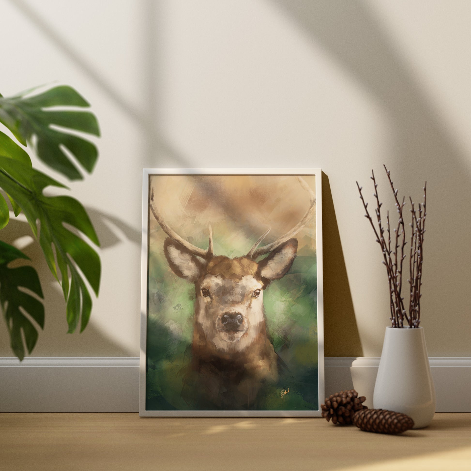 Stag Art Print from Bear & Bristle. Wall art, art print, wildlife art, stag art.
